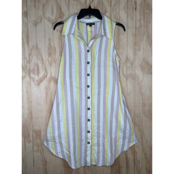 Boho Chic Linen Nylon Blend Striped Dress with Side Pockets – Size XS - Picture 6 of 7